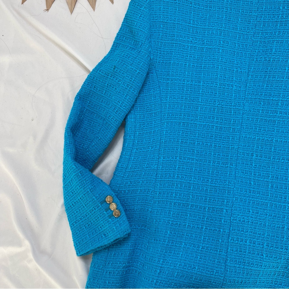 Zara Double Breasted Textured Blue Teal Turquoise Button Front Blazer Jacket XL - Picture 6 of 6